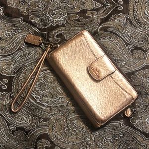 Coach rose gold cell phone wallet wristlet